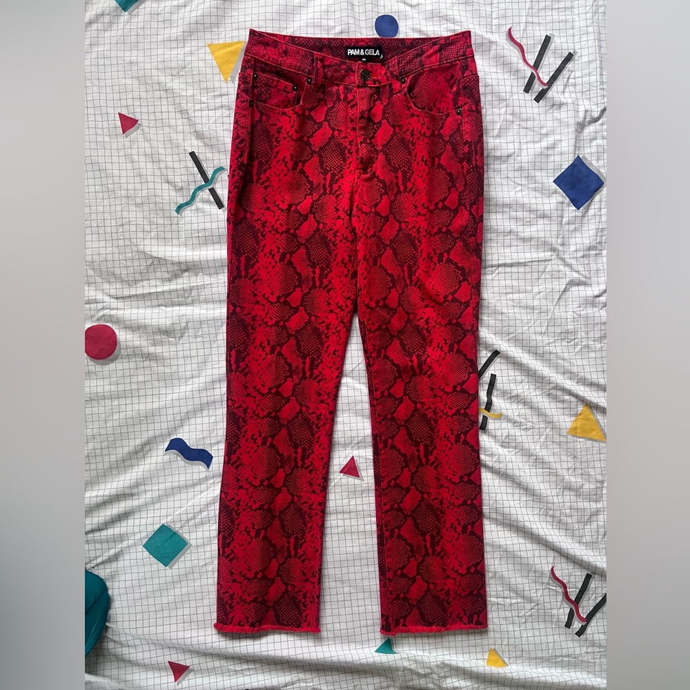 Pam & Gela baby python red straight cut jeans size 26